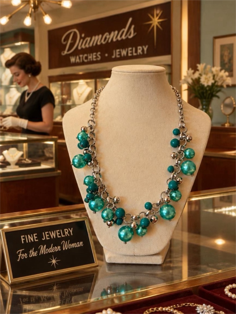 Teal Beaded Statement Necklace